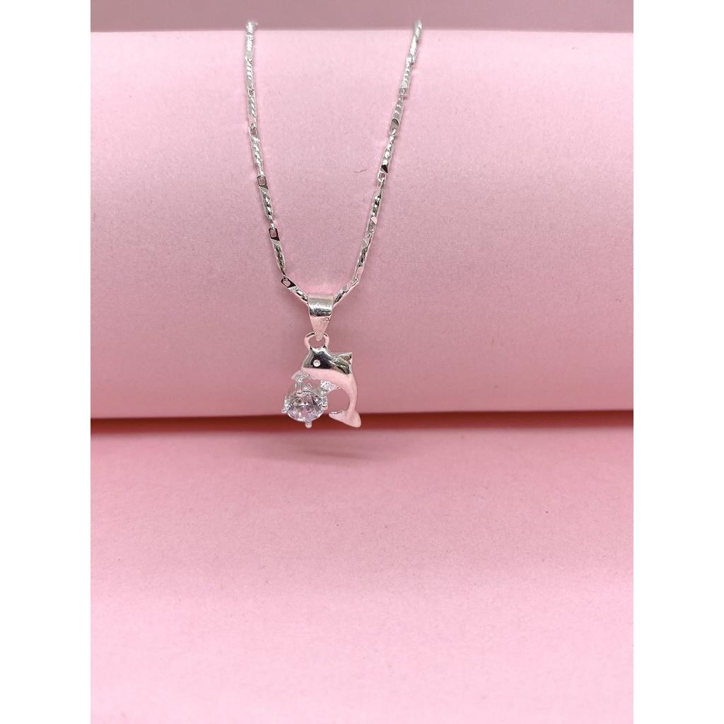 Dây chuyền nữ mặt cá heo đính đá bằng bạc - trang sức Lợi Hoàn