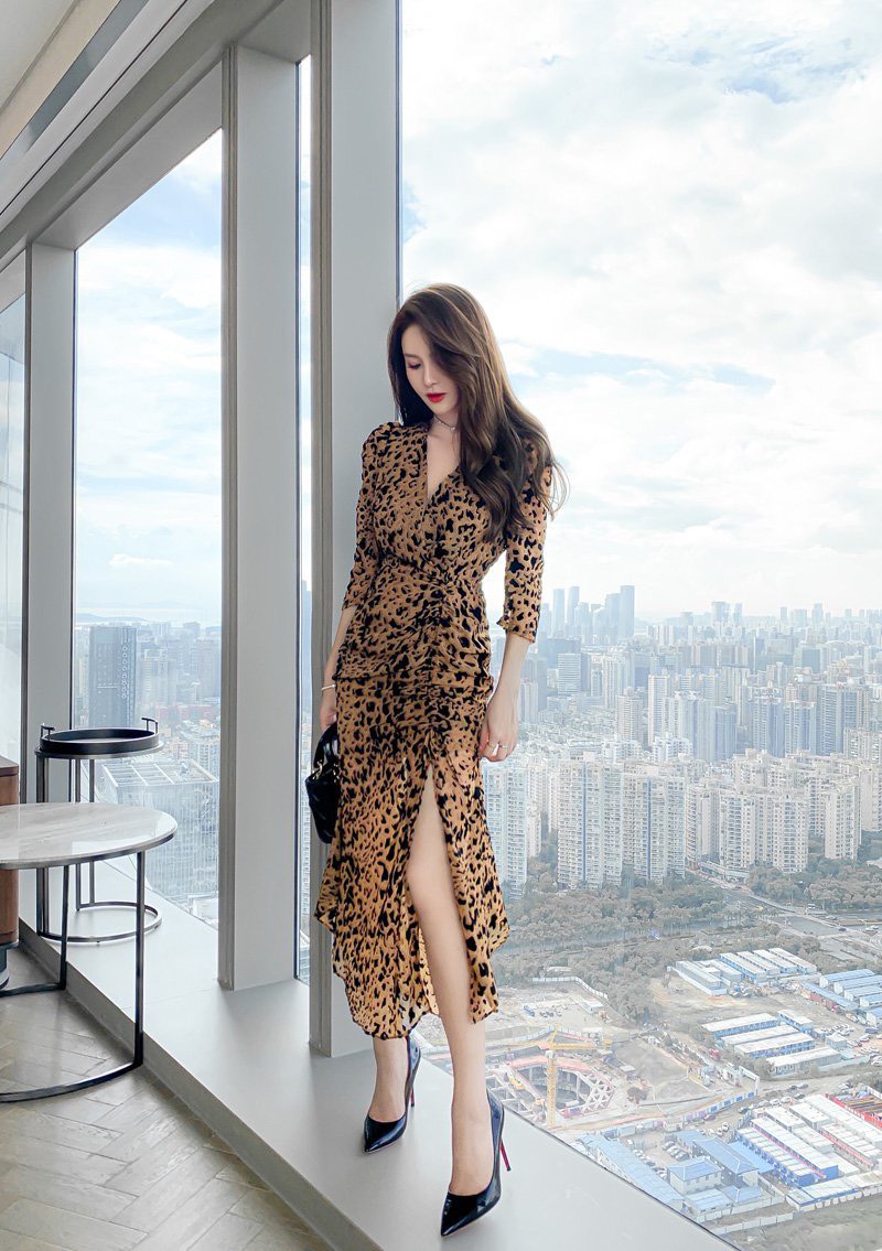 Đầm ôm body họa tiết beo sang chảnh NT4506