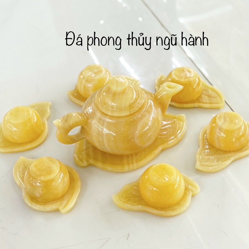 Bộ Ấm Chén Trà bằng Đá Ngoc Hoàng Long - trọn bộ gồm 1 ấm + 6 chén