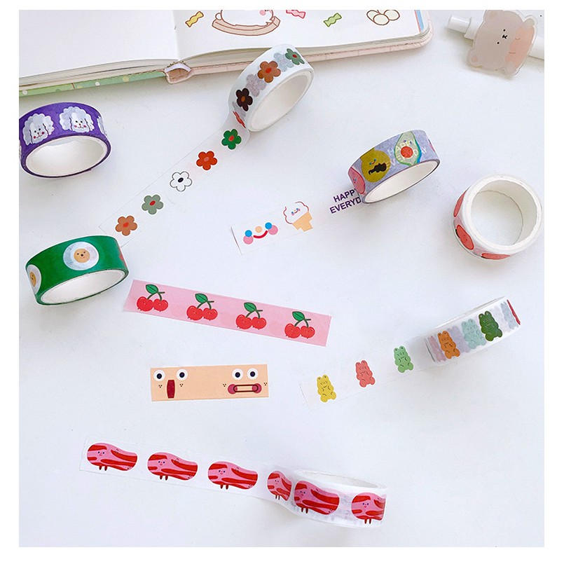 Cuộn băng dính washi tape lalunavn in họa tiết đáng yêu trang trí sổ tay 20 mẫu - A01