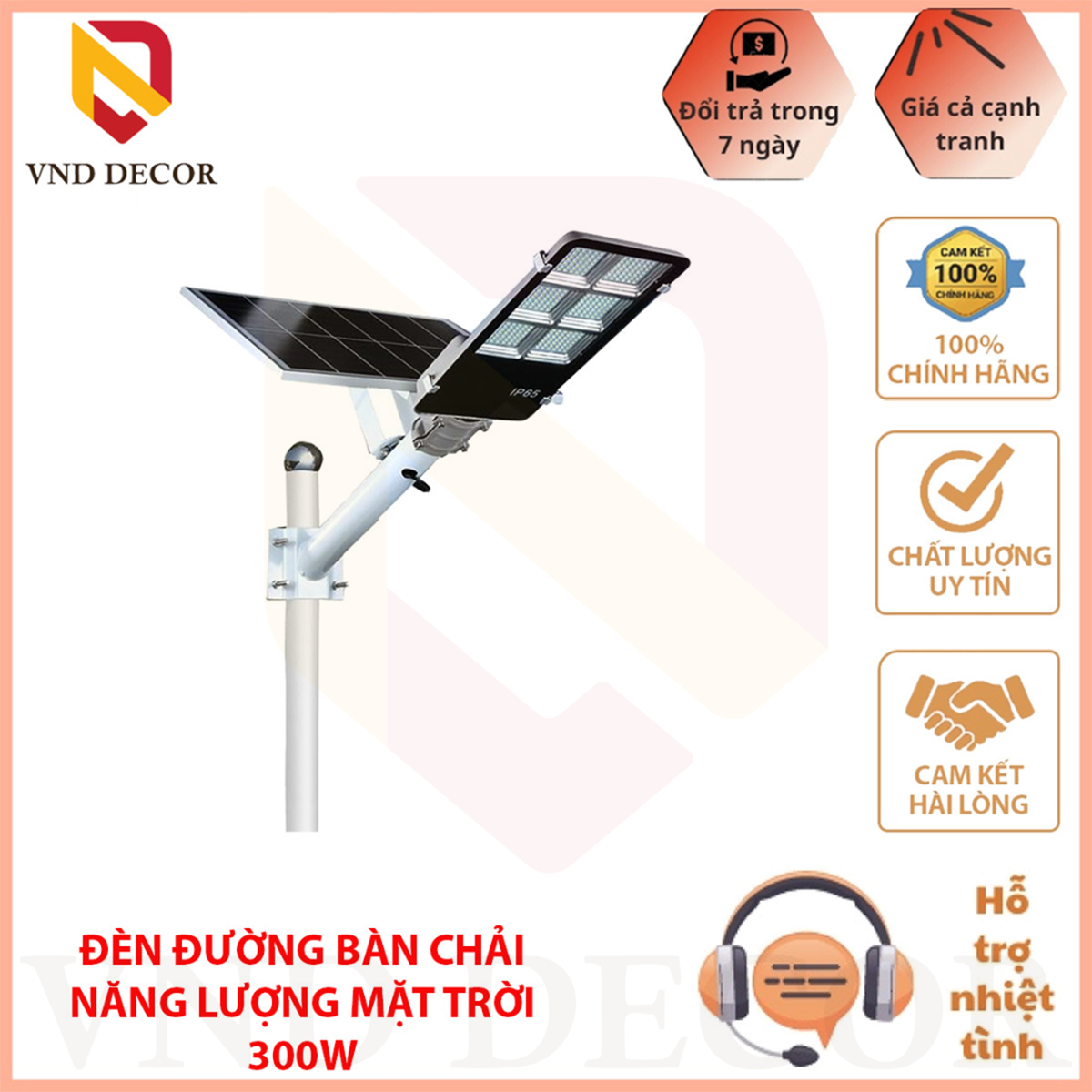 Đèn Đường Năng Lượng Mặt Trời Bàn Chải Cao cấp 300W, Đèn SOLAR Light 300W, Ánh sáng trắng 6500K, Ngoài trời Chống nước