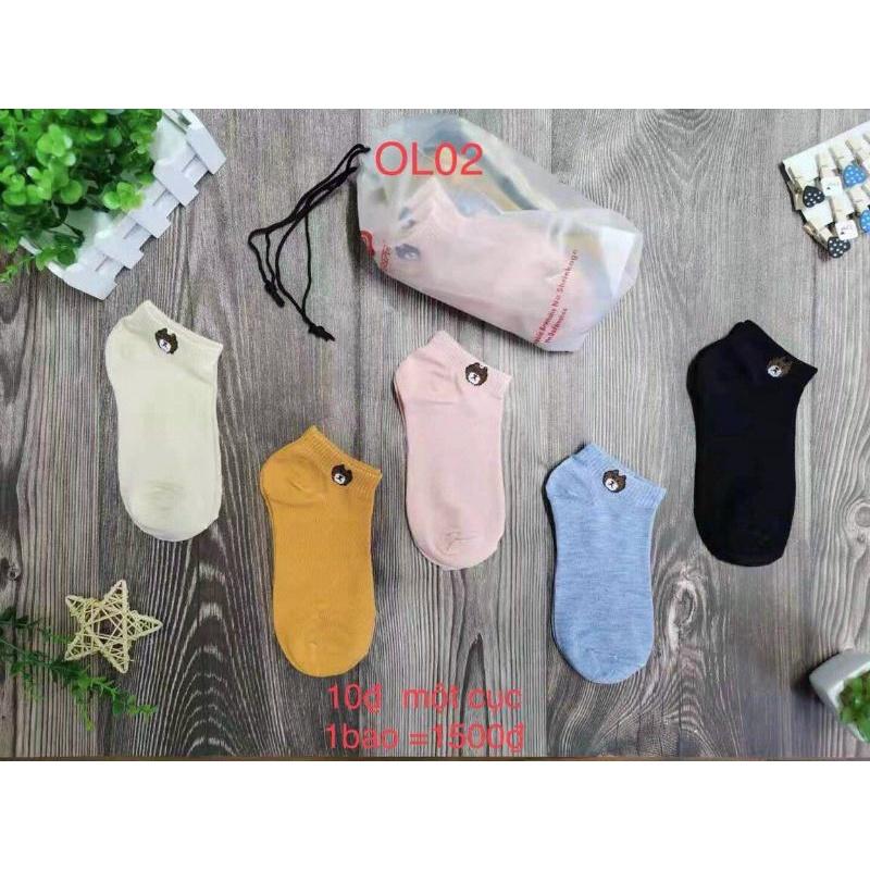 Set 10 Tất vớ nữ cổ ngắn chất cotton trơn nhiều màu