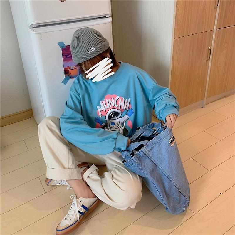 Áo Thun Tay Dài Unisex Có Bo Tay MUNCHH Phi Hành Gia Thu Đông