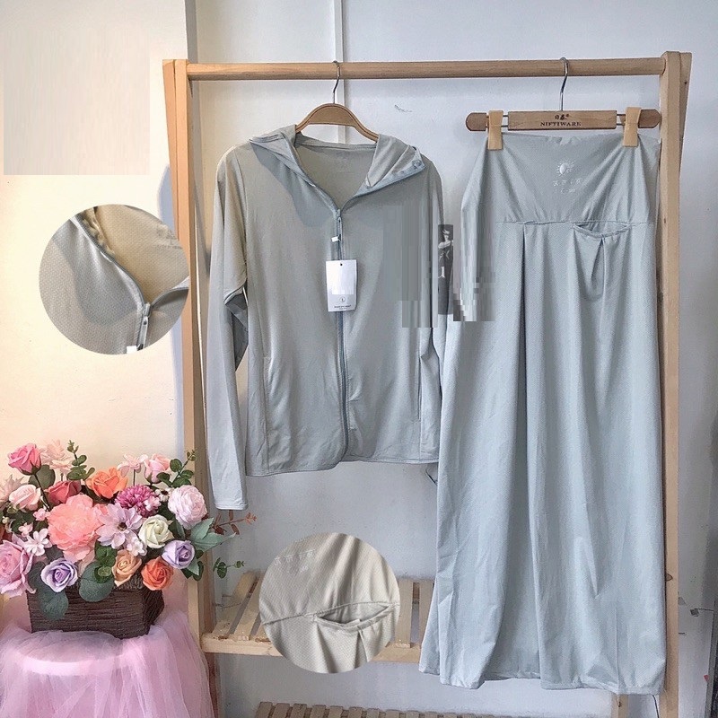 SET ÁO CHỐNG NẮNG túi cuộn + VÁY CHỐNG NẮNG cùng màu chất liệu thông hơi kim cương siêu mát, gọn nhẹ
