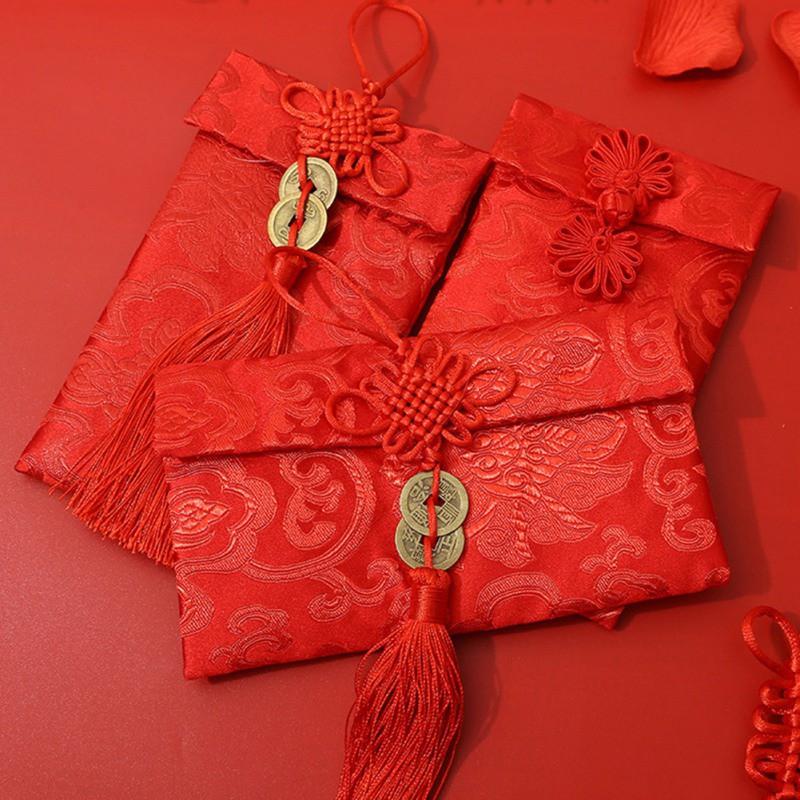 Bao Lì Xì Vải Họa Tiết Thổ Cẩm Trơn Không Họa Tiết Phong Cách Trung Hoa