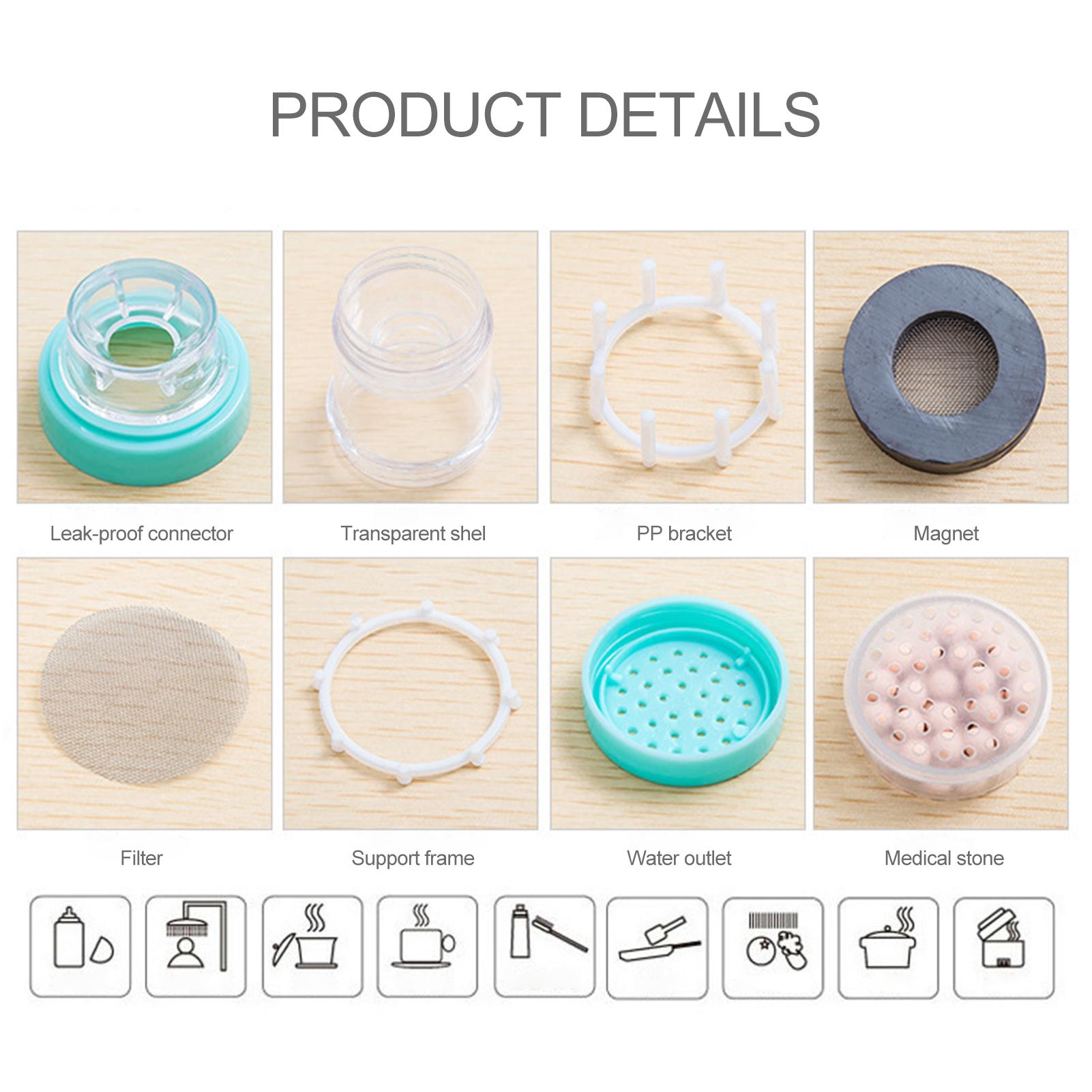 Bộ đầu lọc nước cho vòi nước nhà bếp, làm sạch nước tức thì,Đầu vòi bằng đá y tế,Các thành phần từ tính có thể lọc gỉ và vật liệu có hại