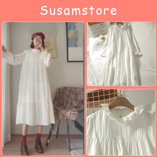 VÁY BABYDOLL VOAN XẾP TẦNG ️ Đầm trắng dài công chúa tiểu thư  SS052