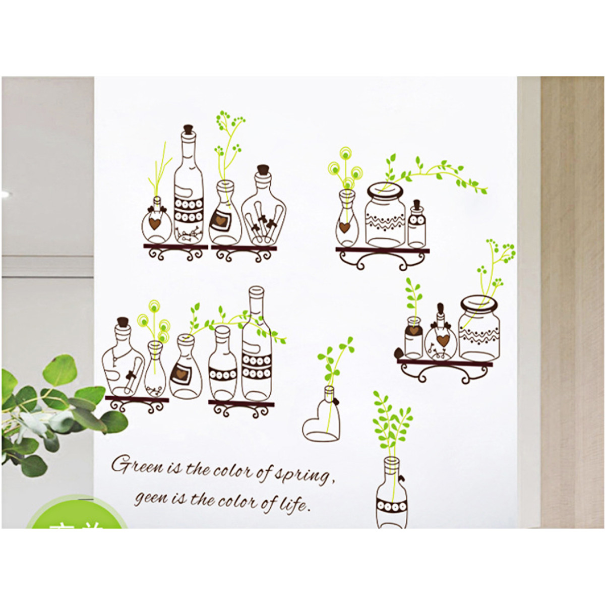 Decal dán tường kệ lọ cây nhỏ