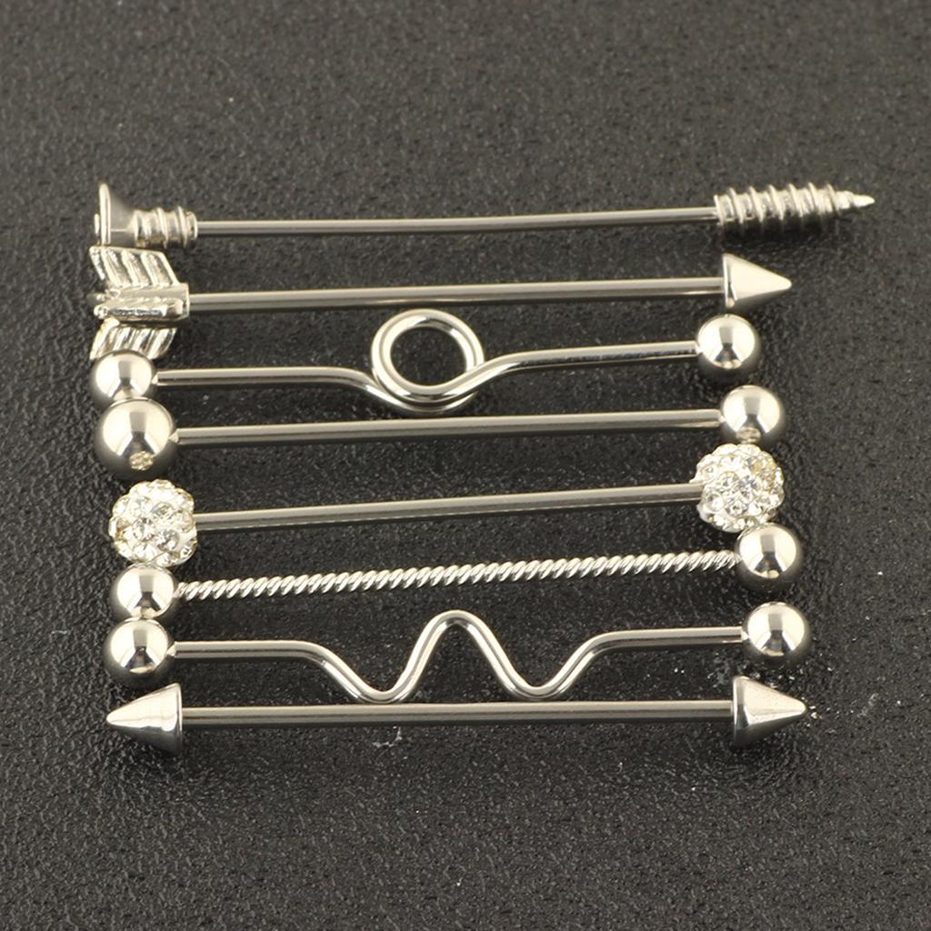 8pcs Industrial Piercing Ball Barbell Ear Bar Earring 14G Women