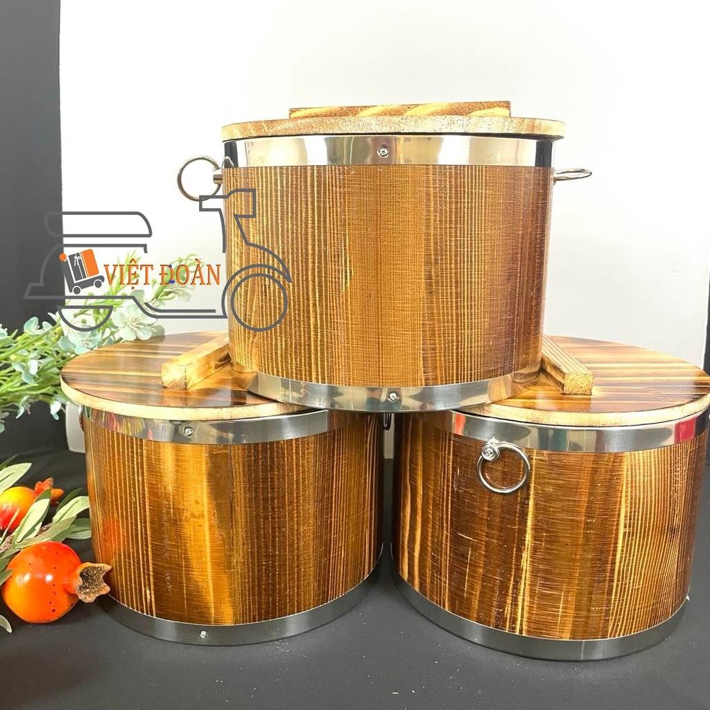 Thùng GỖ làm TÀU HỦ, THỐ ĐỰNG CƠM - Ruột INOX. Dụng cụ dùng làm NỒI Ủ, trữ GẠO đựng chứa trữ thực phẩm