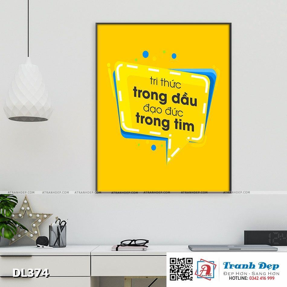 Tranh động lực trang trí phòng làm việc - Tri thức trong đầu, đạo đức trong tim - DL374