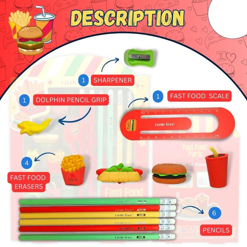 Bộ Dụng Cụ Học Tập Đồ Ăn Nhanh Fast Food Party - Little Tree GP8023-E (13 Chi Tiết)
