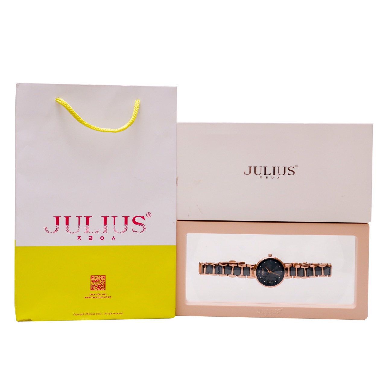 Đồng Hồ Nữ Julius Hàn Quốc JA1209C Dây Thép Phối Ceramic Thanh Lịch