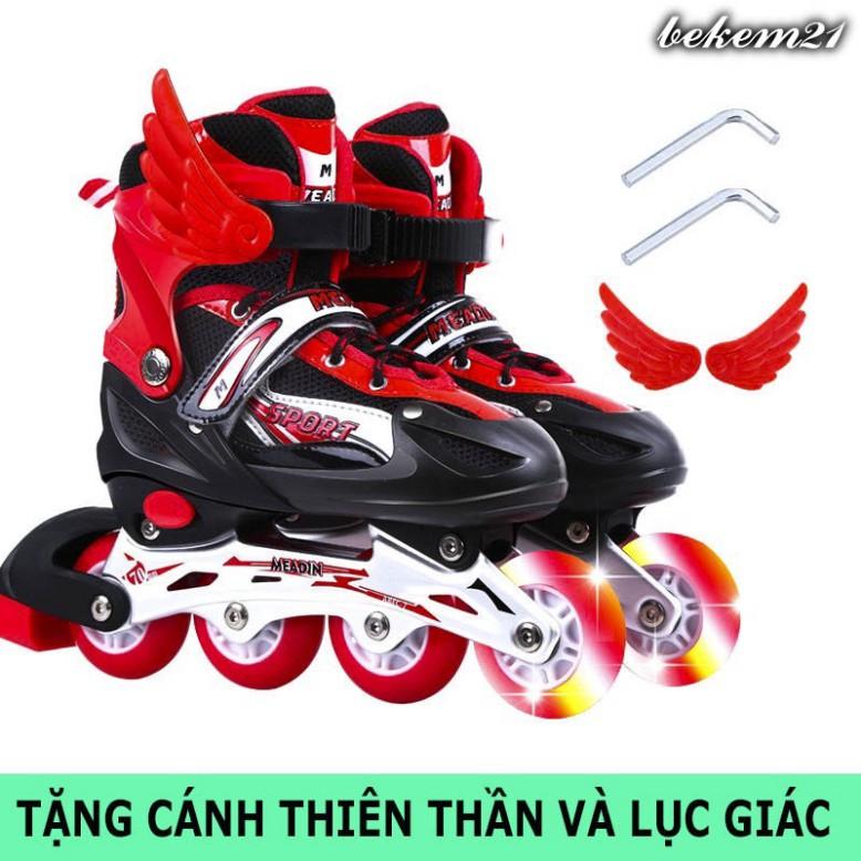 (5 MÀU) Giày Trượt Patin Phát Sáng Sport Trẻ Em - Batin Người Lớn QF Thế Hệ Mới (Tặng 2 Thanh Cờ Lê