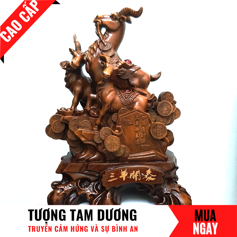 Tượng Dê Tam Dương Trang Trí Phong Thủy Cao 38cm