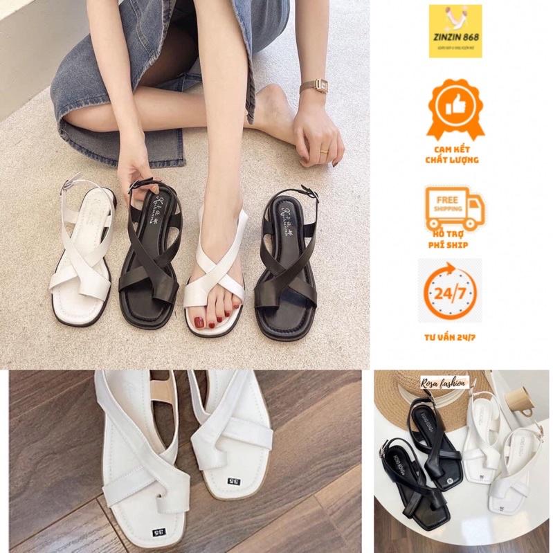 Sandal quai chéo kết hợp xỏ ngón khóa cài, dép quai hậu học sinh