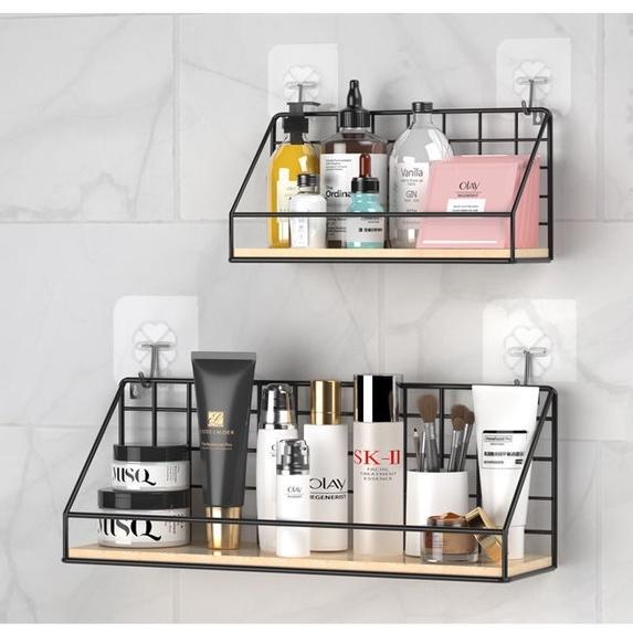 Kệ Treo Tường, Giá Kệ Sắt Đáy Gỗ Có Rào Chắn Trang Trí Phòng Khách Nhà Bếp