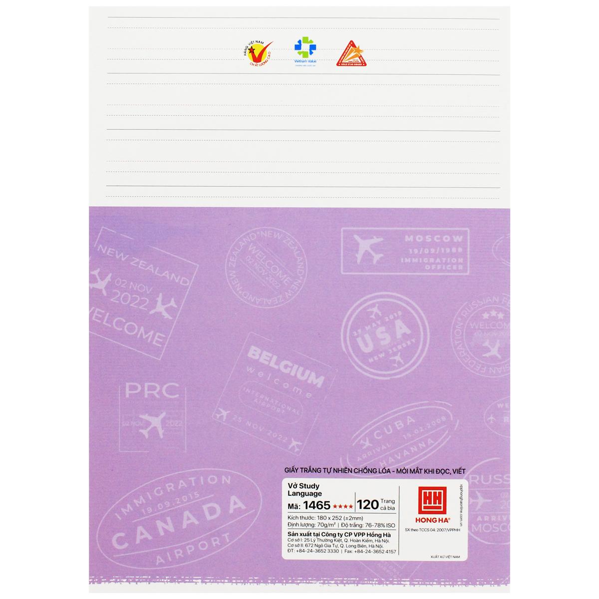 Tập Gáy Ghim Study Language - Tiếng Anh, Đức, Nga, Pháp - 120 Trang 70gsm - Hồng Hà 1465 (Mẫu Bìa Giao Ngẫu Nhiên)