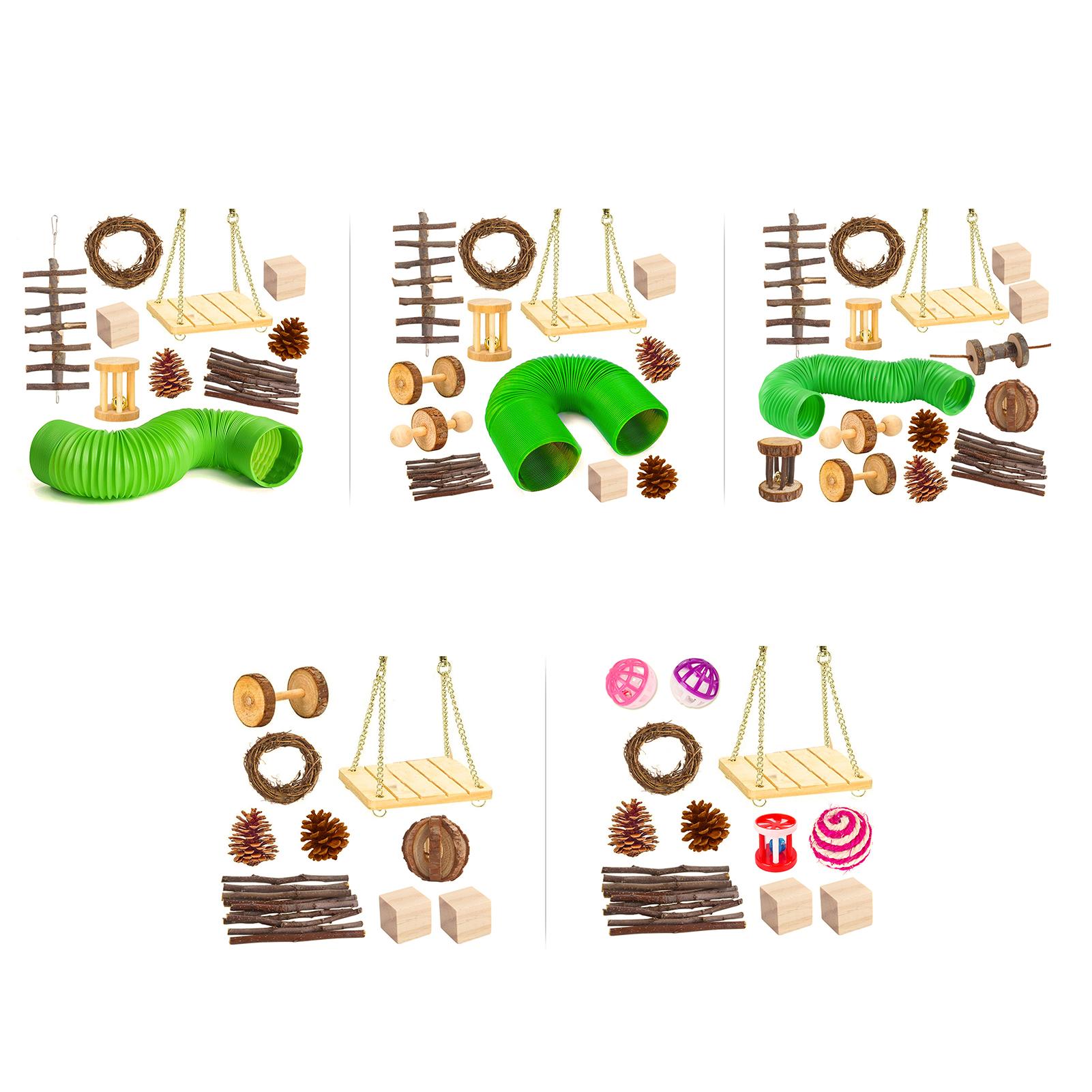 Hamster Chew Toys Sets 10pcs Small Animal Activity Toys Chinchilla Chew Toys with Tunnel and Swing Teeth Care Molar Toy