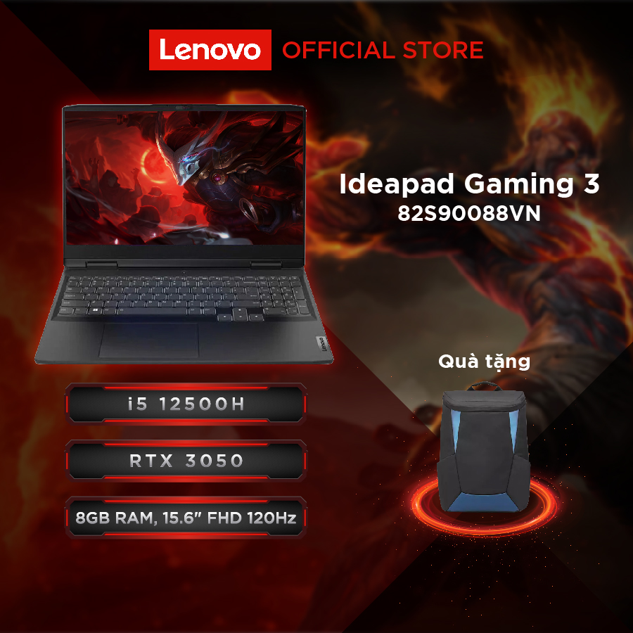 Laptop Lenovo IdeaPad Gaming 3 82S90088VN i5-12500H|16GB|512GB|RTX 3050|15.6''FHD - Hàng Chính Hãng