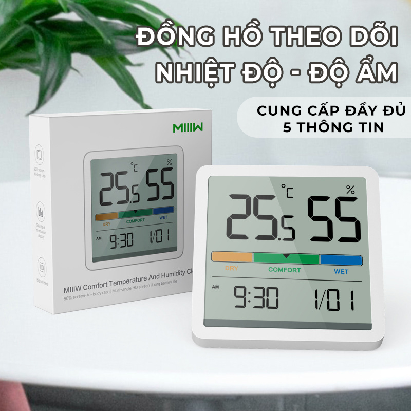 Đồng hồ Xiaomi, nhiệt ẩm kế MIIIW NK5253A  thiết kế linh hoạt, màn hình lớn  - D1457