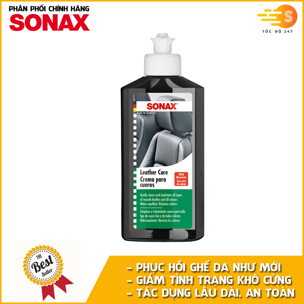 Kem làm sạch và dưỡng ghế da chuyên dụng Sonax 291141 250ml - Không cần nước, kéo dài tuổi thọ da, hạn chế khô cứng và bong tróc, phục hồi da cũ