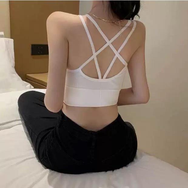 Áo bra nữ áo lót len tăm lưng đan chéo kiểu dáng thể thao trẻ trung freesize 0097