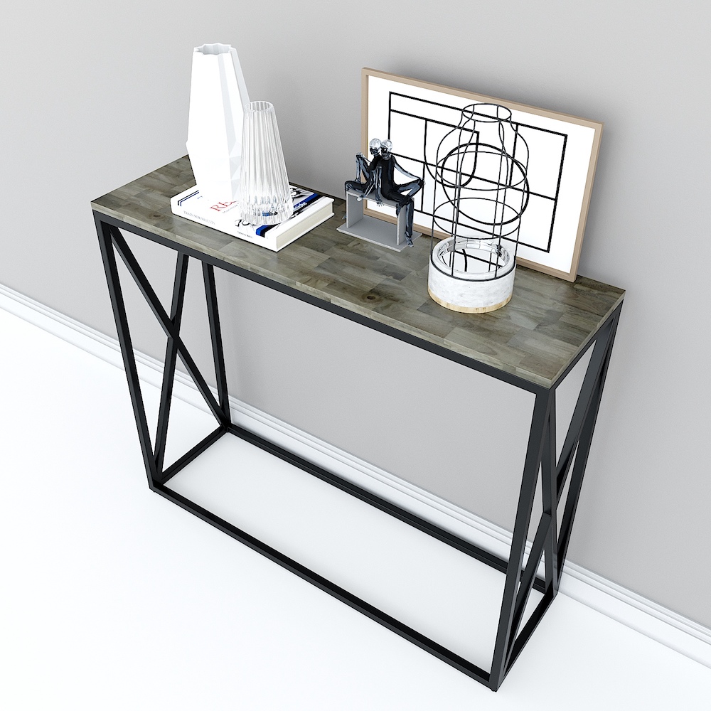 Bàn console, bàn trang trí gỗ cao su chân sắt chữ X Juno sofa CSTCT003 100x30x82 cm