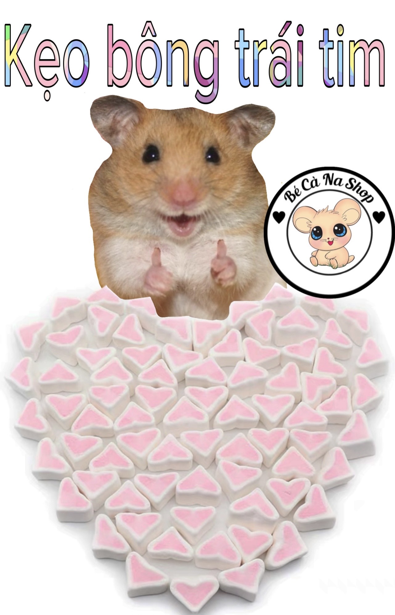 Kẹo bông trái tim mềm , thức ăn thưởng dặm cho hamster , thỏ bọ sóc chinchilla ...