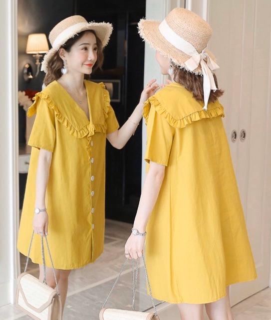 Đầm Suông Vàng Cổ Bẻ Freesize
