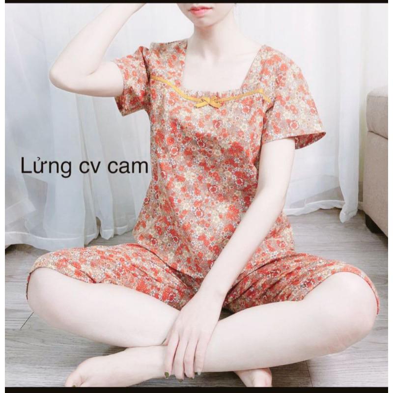 Đồ bộ mặc nhà cổ vuông nơ hồng