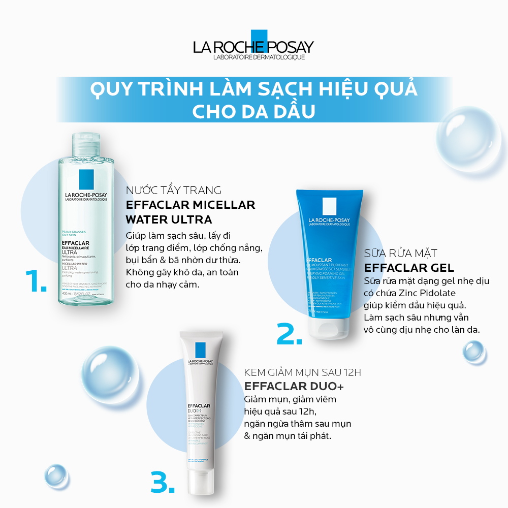 Nước làm sạch sâu và tẩy trang dành cho da mụn, da dầu nhạy cảm La Roche-Posay Effaclar Micellar Water 400ml