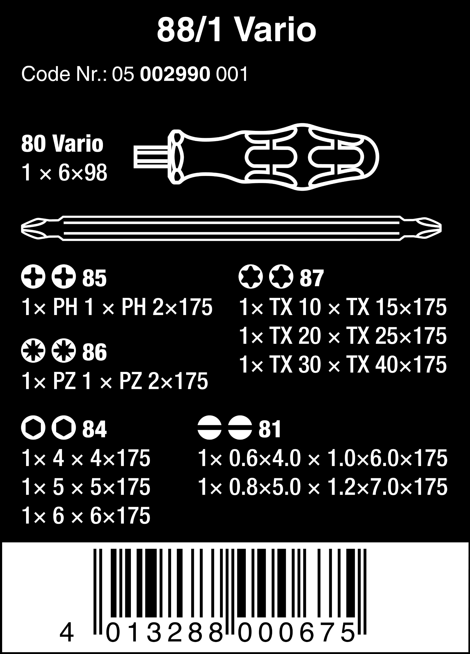 Bộ dụng cụ 88/1 Vario set Wera 05002990001