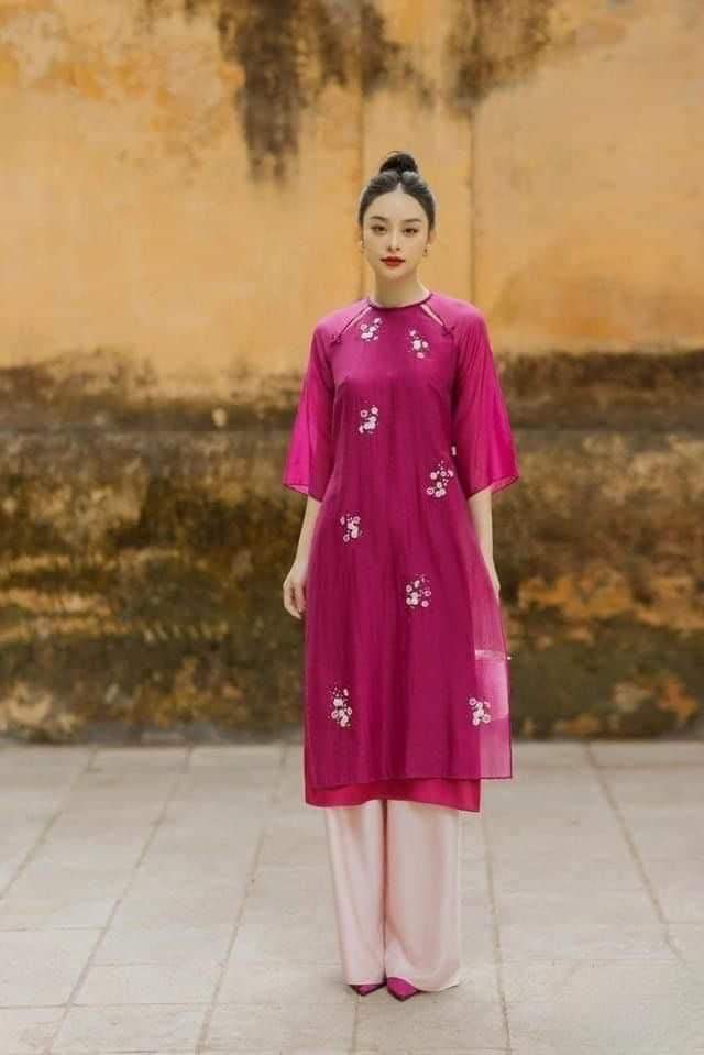 Áo dài Bigsize Băng Nhi 3XL - 6XL cách tân màu hồng sen, 4 tà ( cả set)