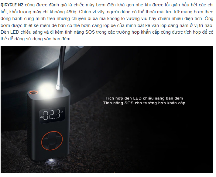 Máy bơm xe cầm tay Xiaomi QICYCLE N2 QJCQBN2 - Hàng nhập khẩu