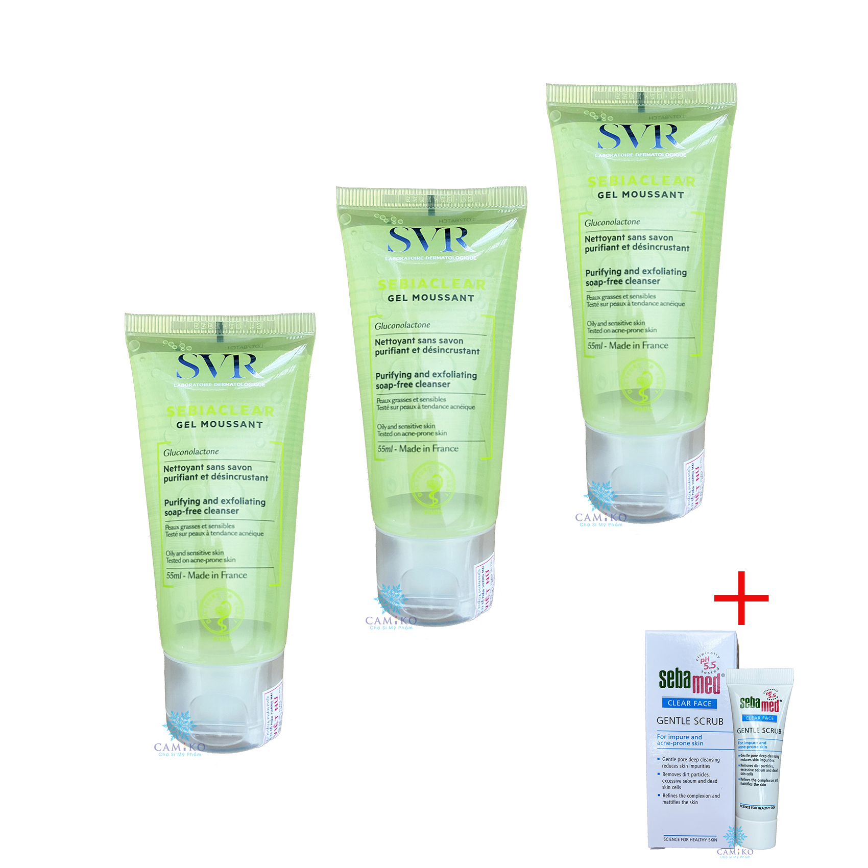 Combo Kem ngừa mụn SVR Sebiaclear Active 40ml + Gel rửa mặt SVR Sebiaclear Gel 55ml + Tặng tẩy tế bào chết Sebamed 10ml