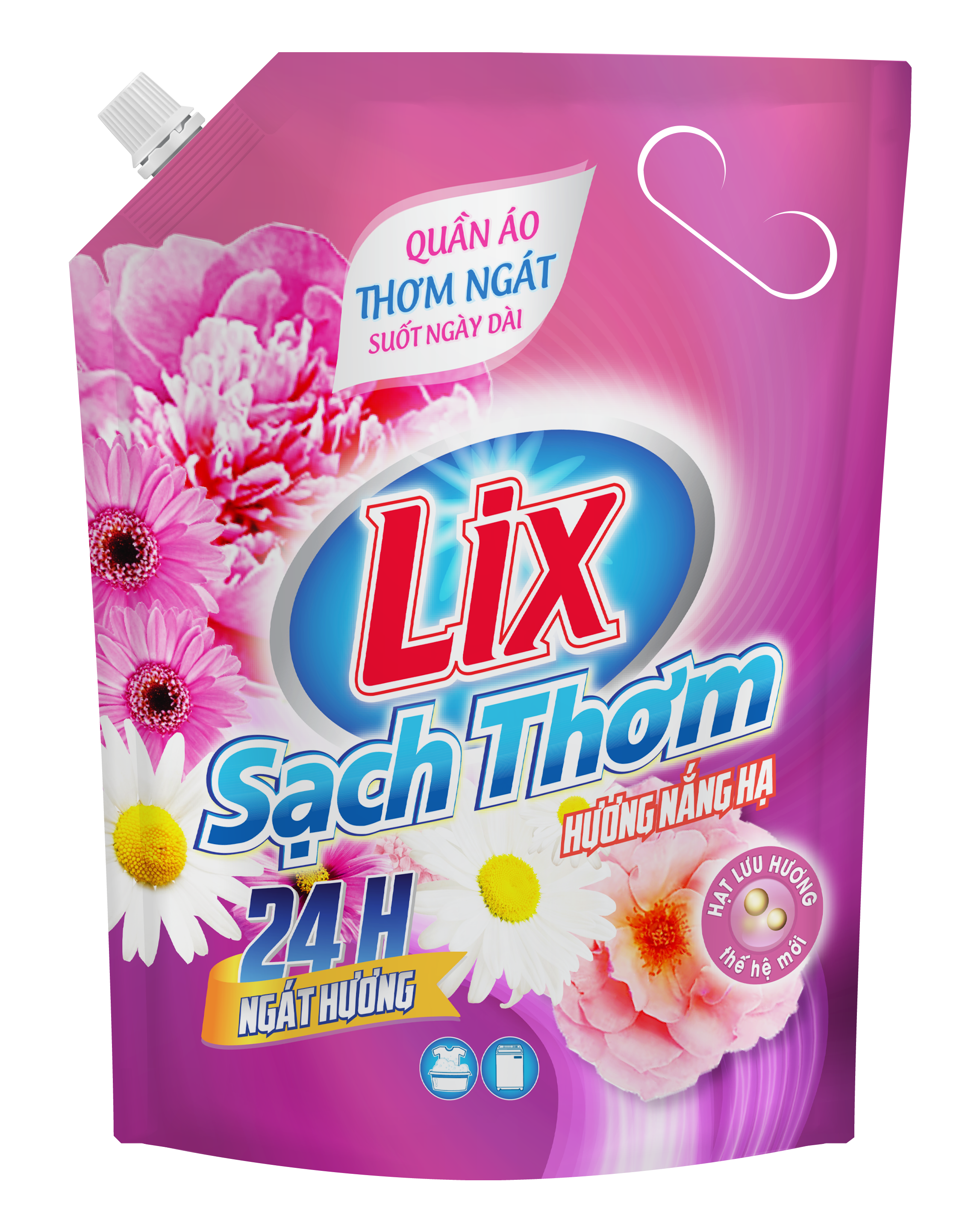 Túi Nước giặt Lix Sạch Thơm hương nắng hạ 2.6kg N7302 - chứa hạt lưu hương thơm ngát ngày dài