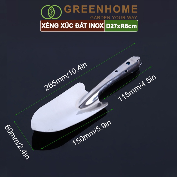 Xẻng Xúc Đất Greenhome, D27xR8cm, Dụng Cụ Làm Vườn, Hợp Kim Chống Rỉ, Siêu Bền, Dễ Vệ Sinh, Tiện Lợi