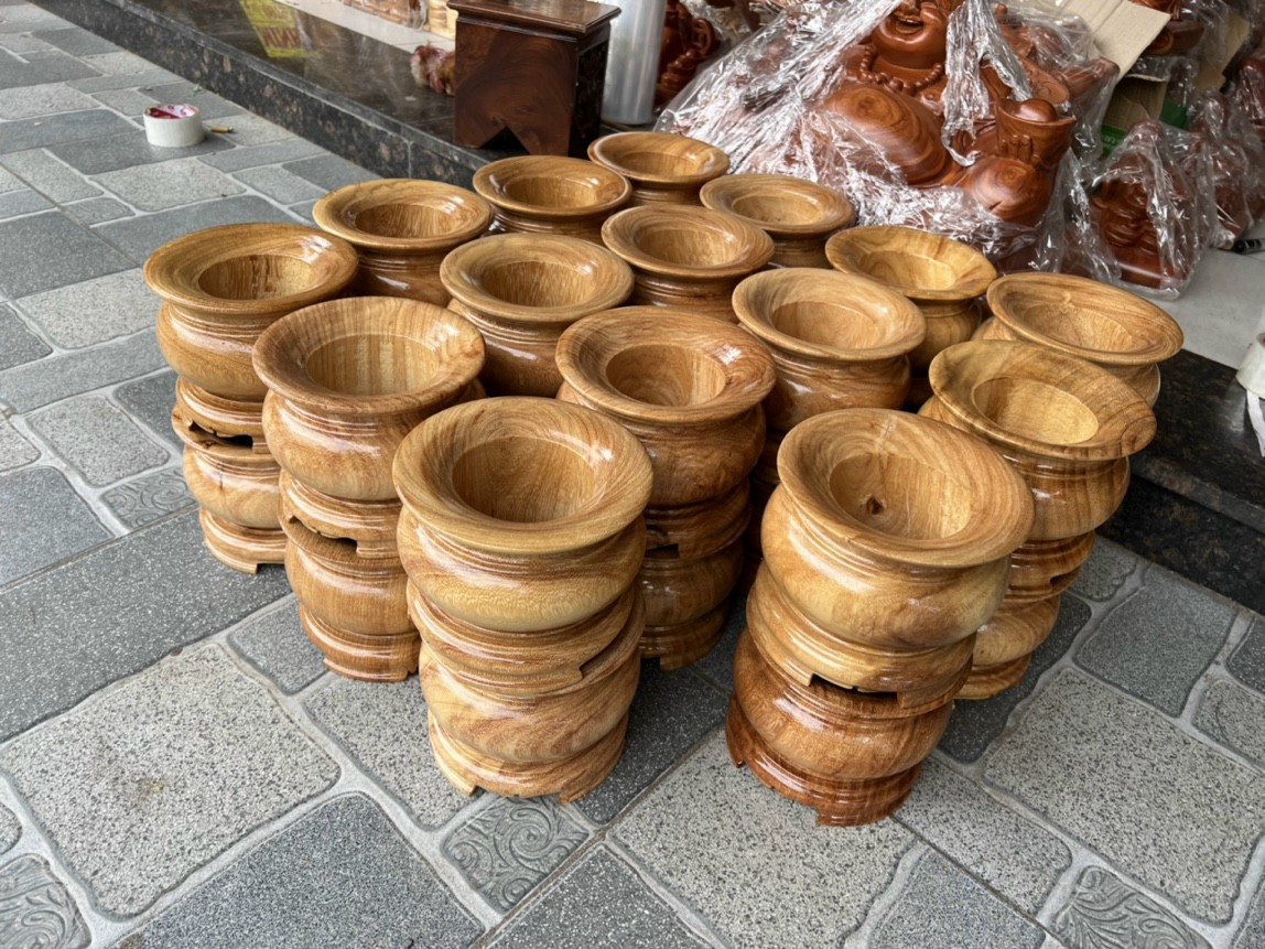 Bát nhang - lư hương gỗ gõ nguyên khối 14 CM