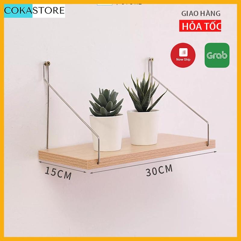 Kệ Gỗ Không Khoan Trang Trí Treo Tường Tiện Lợi Với Móc Treo Inox Chắc Chắc Kích Thước 30cm x 15cm