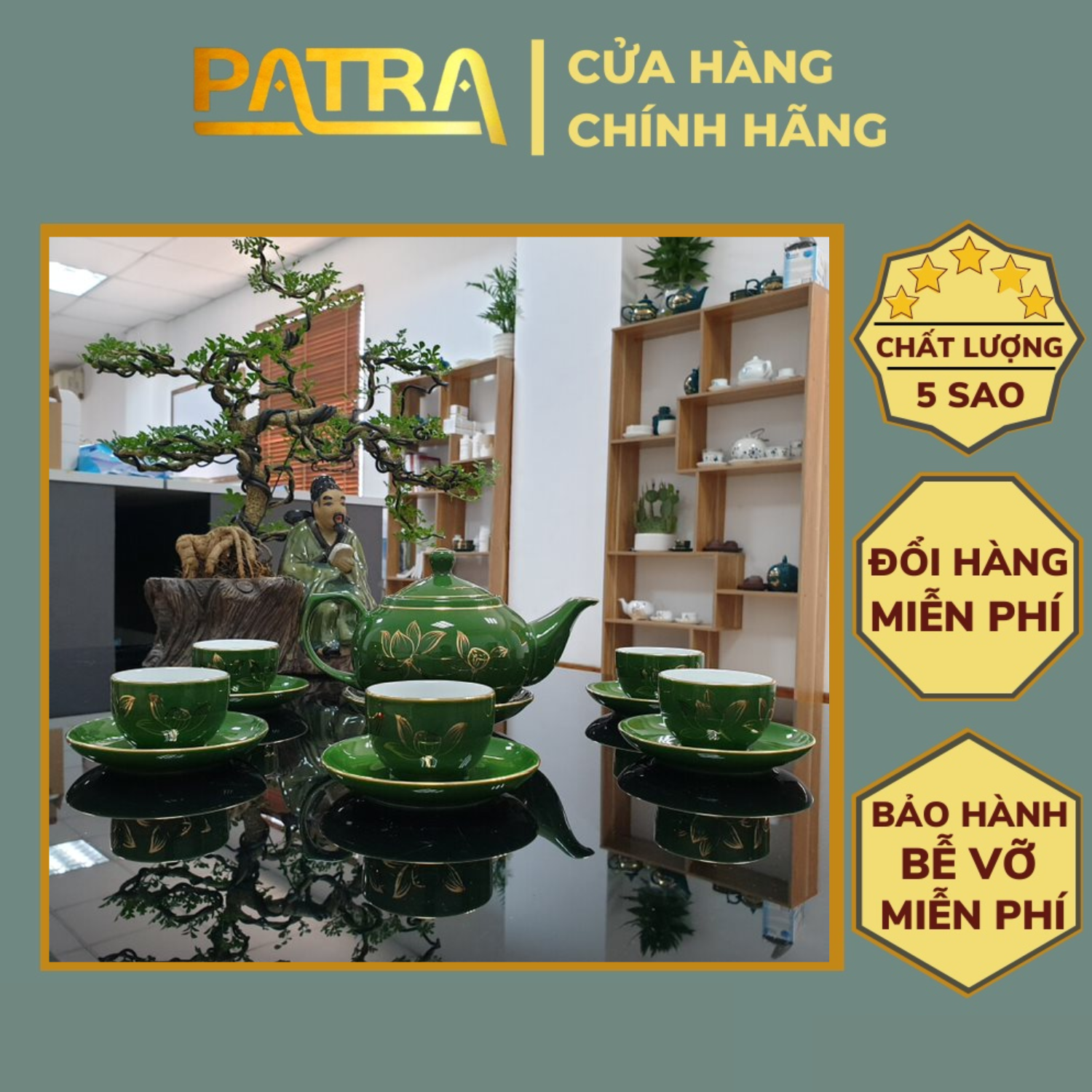 Bộ ấm chén uống trà cao cấp , bộ ấm trà Bát Tràng - bảo liên hoa
