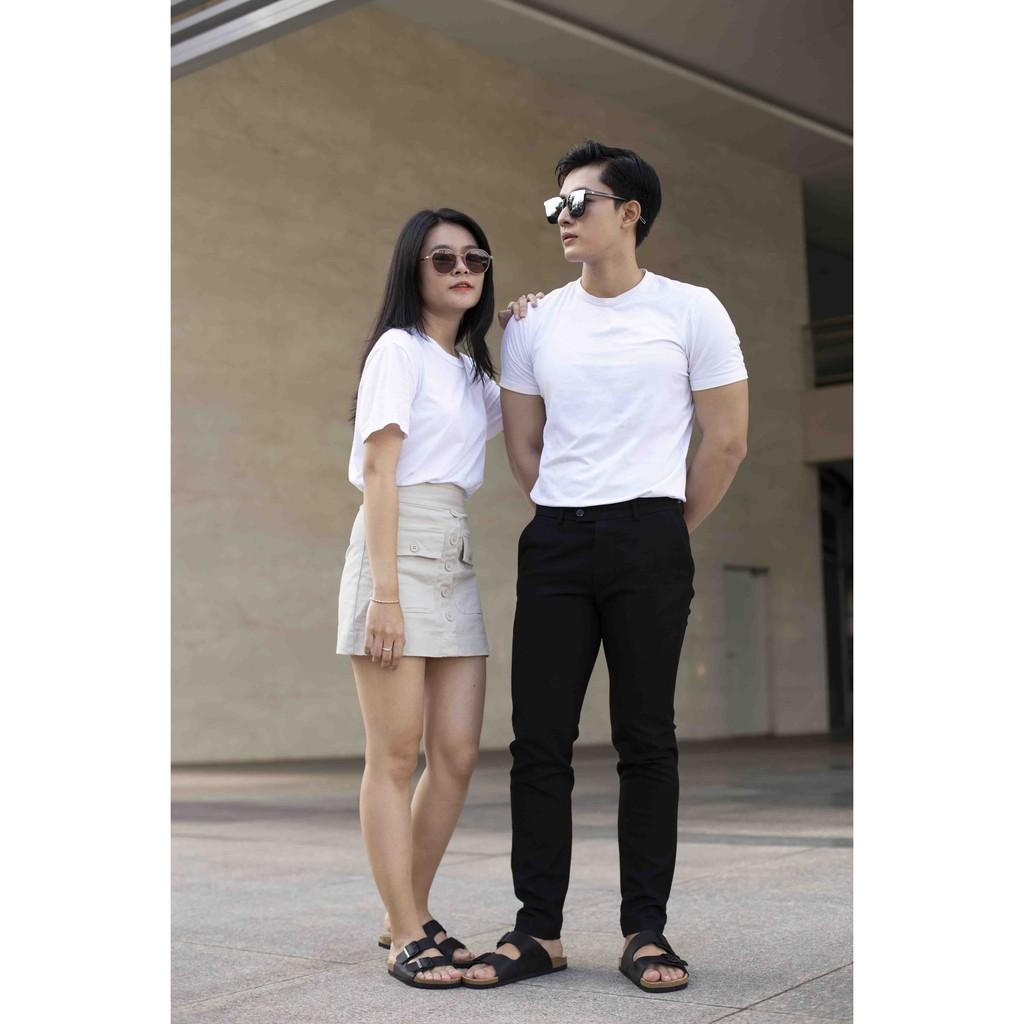 Dép unisex HuuCuong 2 khóa da bò đen đế trấu handmade