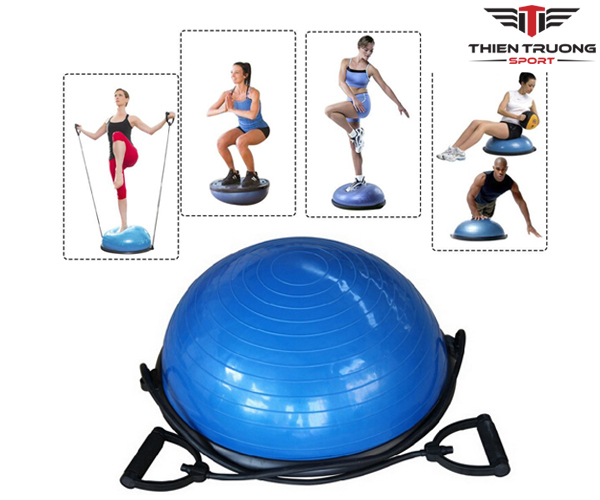 Bóng tập thăng bằng Bosu, bóng tập thể lực tích hợp thêm dây kéo thể lực đàn hồi hỗ trợ các bài tập gym, yoga an toàn