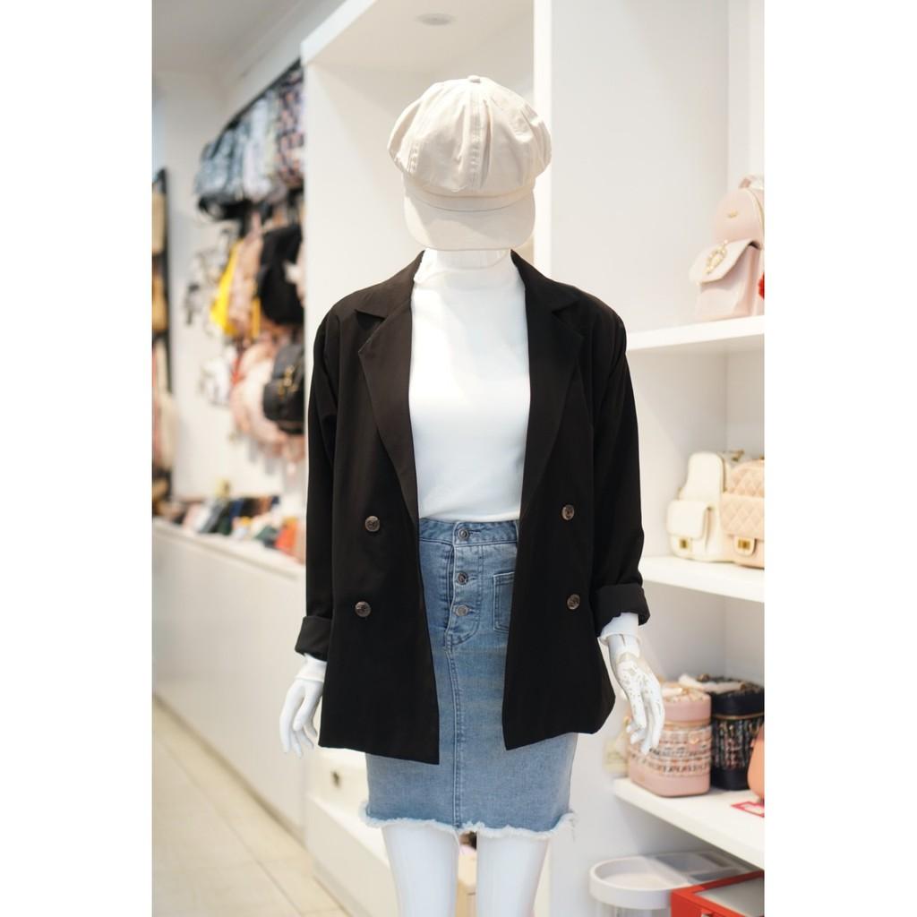 Blazer Menina Trơn Dáng Dài 054 Đen
