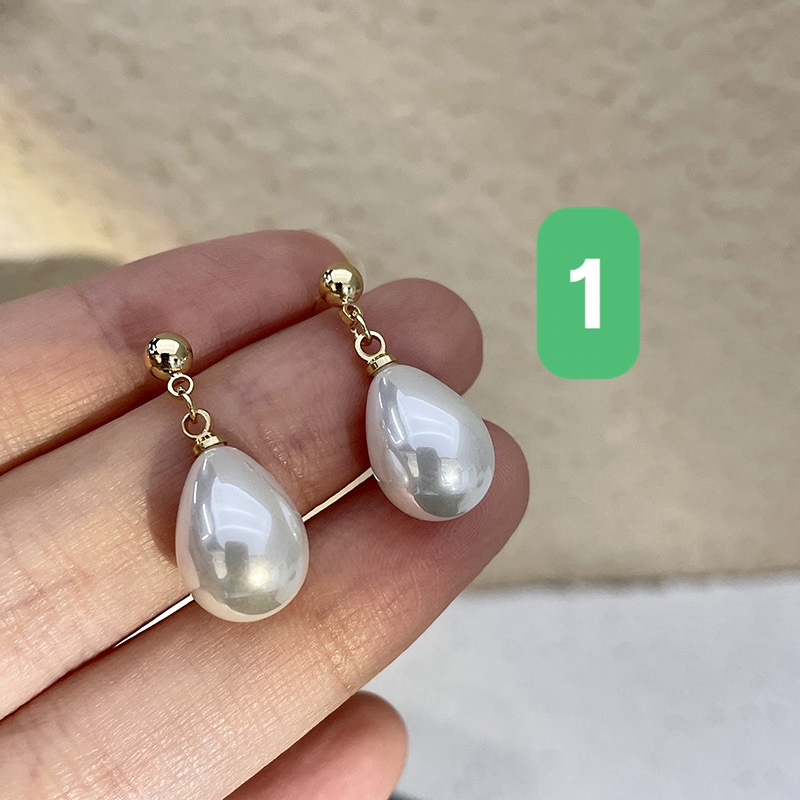  N746 Bông tai mạ vàng 18k nữ ngọc trai nhân tạo giọt nước phụ kiện trang sức nhỏ xinh xắn