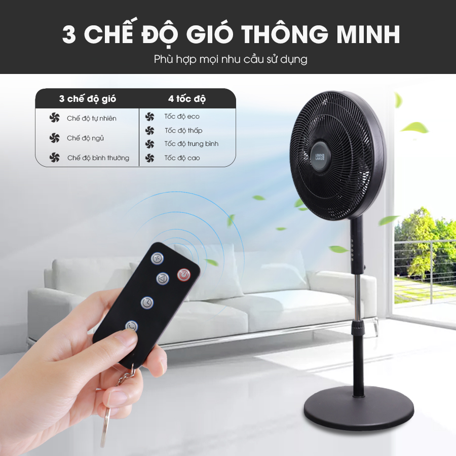 Quạt điện, quạt cây có điều khiển LEBENLANG LBL1863, chế độ hẹn giờ, công suất 55w, bảo hành 2 năm – hàng chính hãng