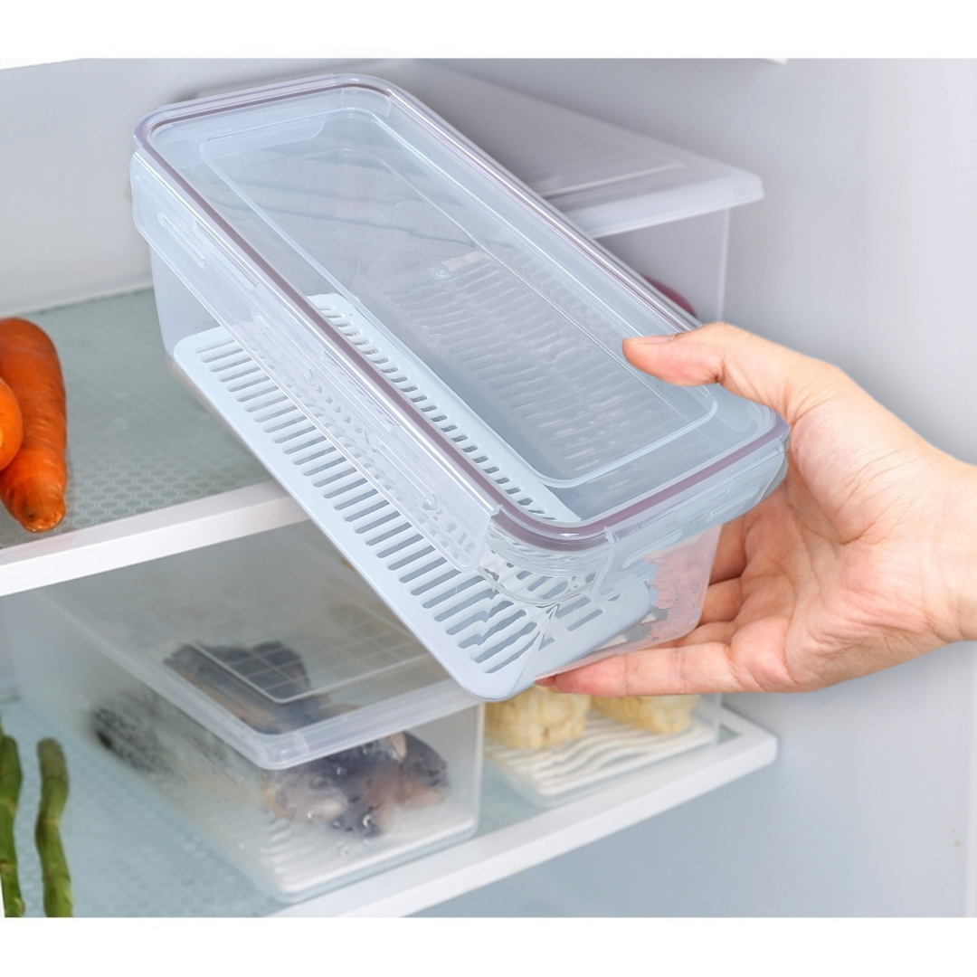 Hộp thực phẩm chữ nhật 4 khóa hàn quốc cao cấp nắp kín có khay chống ẩm, để tủ lạnh, lò vi sóng DT3400ml