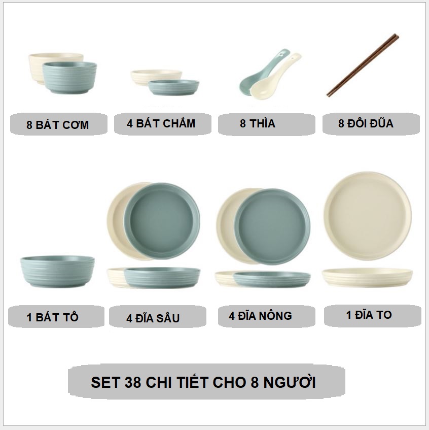 Set 38 chi tiết mix xanh và trắng phong cách Hàn Quốc