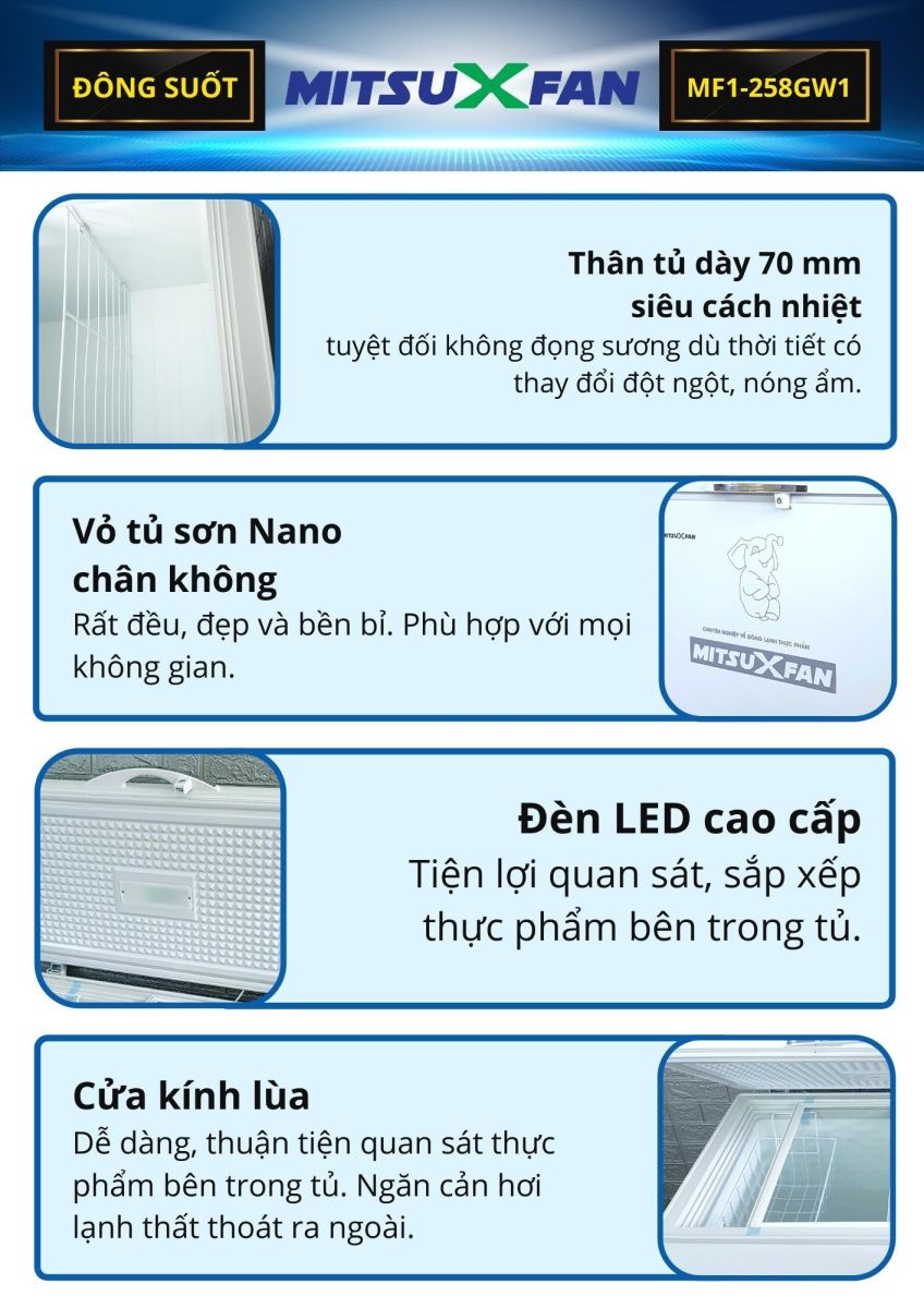 Tủ Đông Cao Cấp MITSUXFAN Full Models Inverter Dung Tích 200-1300 Lít, 01 Ngăn, Tủ Cấp Đông Tiêu Chuẩn Châu Âu - Hàng Chính Hãng