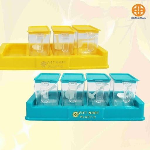 Bộ 4 lọ đựng gia vị có thìa Việt Nhật - Hũ đựng gia vị có nắp đậy tiện dụng bền đẹp